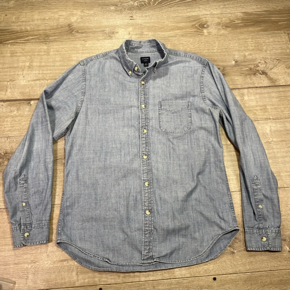 J. Crew Shirt Flex Chambray Button Down DenimMens Medium Blue Long Sleeve Cotton